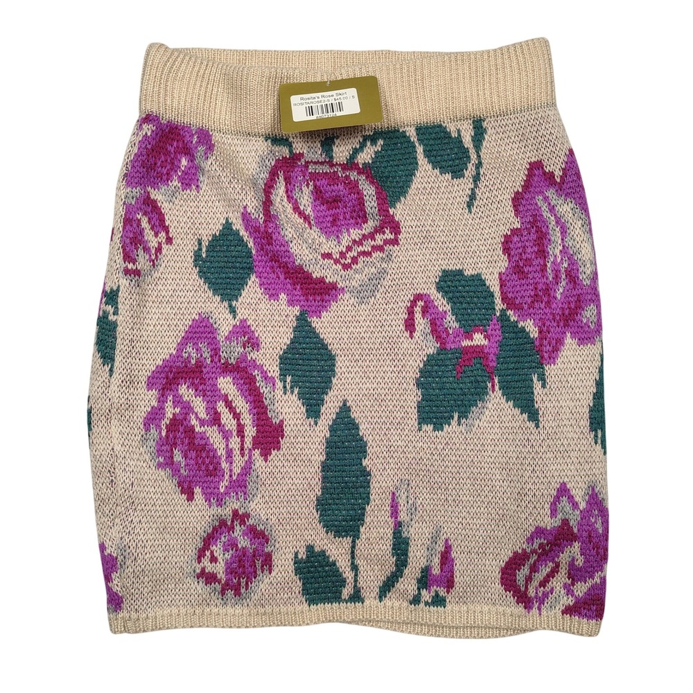 Rodeo‎ Quincy Rosita Rose Skirt Womens S Cream Pink Floral Knit Wool Blend Mini